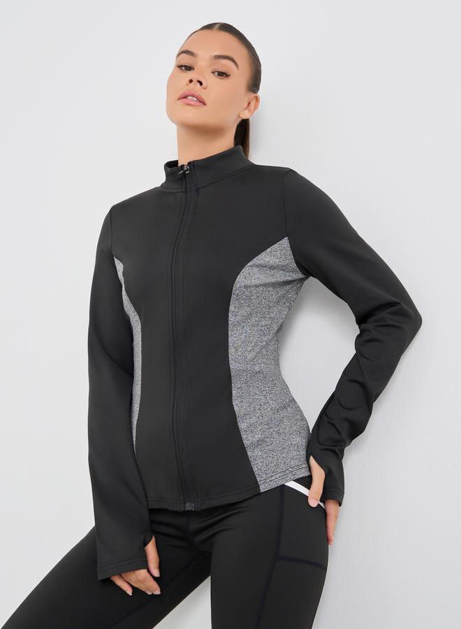 ستايلي اكتيف سترة بسحاب كامل مع تفاصيل عاكسة وألوان متضاربة - Image 1