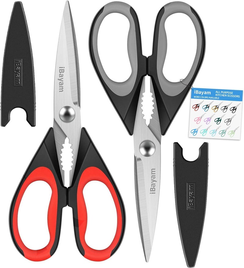 iBayam Kitchen Scissors All Purpose Heavy Duty, Kitchen Utensils Set, Stainless Steel Cooking Utensils Gadgets, Meat Poultry Food Shears Dishwasher Safe Utility Tools Home Gift, with Protective Sheath - Image 1