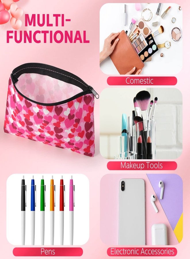 Reginary 14 Pieces Makeup Bags Double Sided Printed Toiletry Bag for Women Girls Engagement Wedding Red Heart Cosmetic Galentines Multifunctional Polyester with Zipper - Image 4