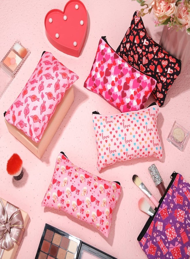 Reginary 14 Pieces Makeup Bags Double Sided Printed Toiletry Bag for Women Girls Engagement Wedding Red Heart Cosmetic Galentines Multifunctional Polyester with Zipper - Image 3