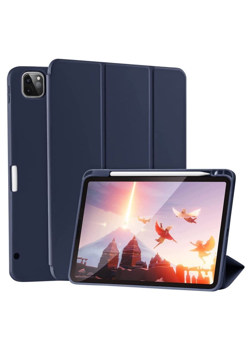 iPad Pro 11 Inch 2021(3rd Gen)/2020(2nd Gen) with Pencil Holder [Support iPad 2nd Pencil Charging/Pair] Slim Trifold Stand, Smart Protective Case Cover (Navy Blue) - Image 1
