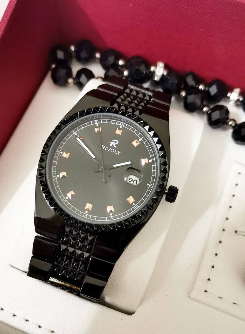 ريفولي طقم رجالي من الستانلس ستيل مكون من ساعة وسبحة وقلم وازرار اكمام القمصان - Image 4