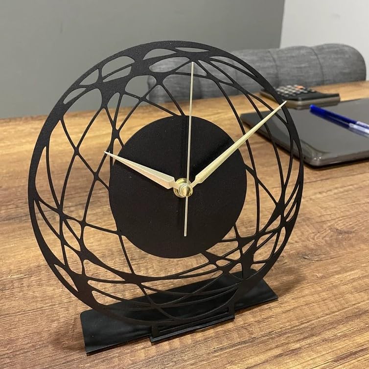 DECORILA ساعة مكتب معدنية ديكورلا ساعة مكتب ديكور فوق المكتب هدية مكتبية فكرة هدية للأعمال ساعة مكتبية معدنية صامتة ديكور ساعة رف - Image 4