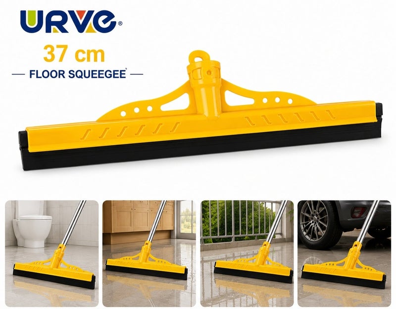 37 cm Floor Squeegee with Rubber Blade, Multi Purpose Floor Water Wiper, Yellow - Image 2