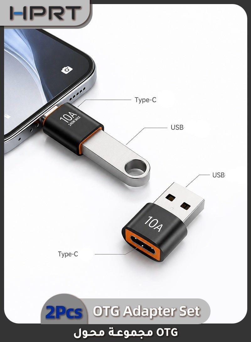 اتش بي ار تي مجموعة محولات OTG من قطعتين، محول USB-C إلى USB مع نقل بيانات بسرعة 10 جيجابت في الثانية، محول USB ذكر إلى Type-C أنثى و Type-C ذكر إلى USB أنثى، محول من سبائك الألومنيوم للهواتف وأجهزة الكمبيوتر المحمولة والأجهزة اللوحية (أسود) - Image 1