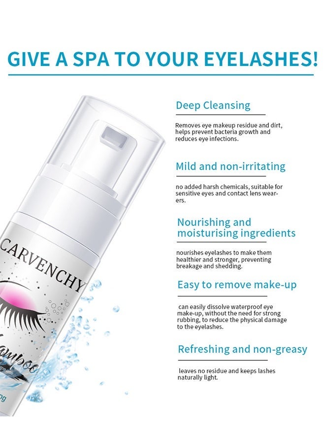 CARVENCHY Lash Shampoo，Eyelash Extension Shampoo, Remove Makeup Residue & Mascara, Gentle Deep Cleansing and No Irritating or Burning for Eyelash Extension Foam - Perfect for Salon Use and Home Care (50ML) - Image 4