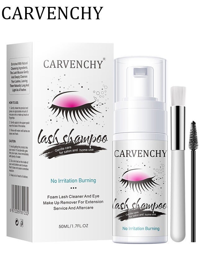 CARVENCHY Lash Shampoo，Eyelash Extension Shampoo, Remove Makeup Residue & Mascara, Gentle Deep Cleansing and No Irritating or Burning for Eyelash Extension Foam - Perfect for Salon Use and Home Care (50ML) - Image 1