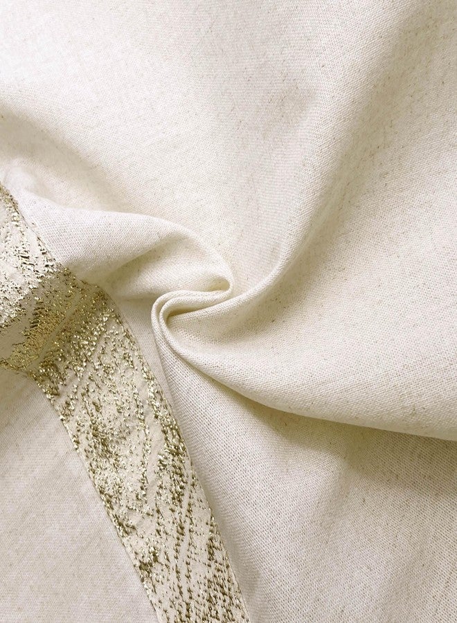 Oindec 2 Pack Cotton Linen Kitchen Valance Curtains with Shimmering Gold Embroidered Strip Modern Elegant 16 inches Neutral Farmhouse Short Valance for Windows Treatment - Image 4