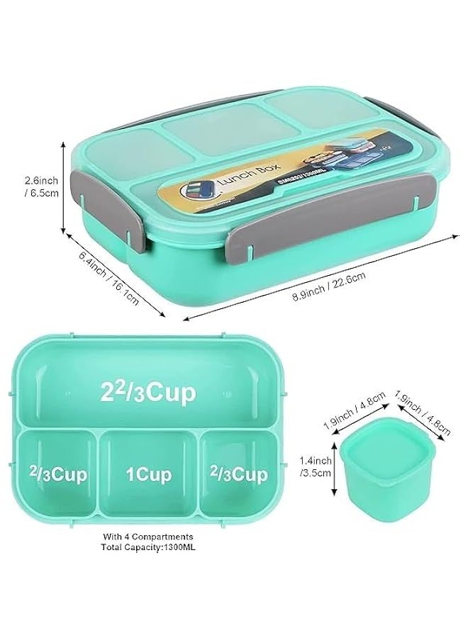 Beauenty Durable Leakproof Bento Lunch Box 4 Compartments BPA-Free Microwave Freezer & Dishwasher Safe Ideal for School Work Picnics and Meal Prep for Kids & Adults 1300ml (Green) - Image 2