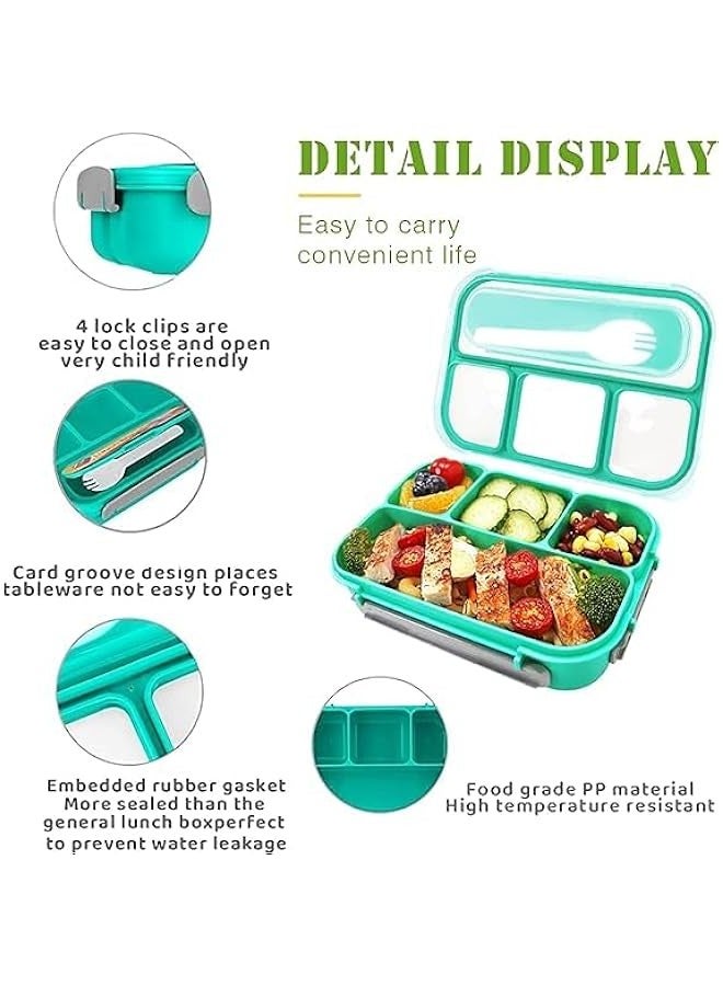 Beauenty Durable Leakproof Bento Lunch Box 4 Compartments BPA-Free Microwave Freezer & Dishwasher Safe Ideal for School Work Picnics and Meal Prep for Kids & Adults 1300ml (Green) - Image 3