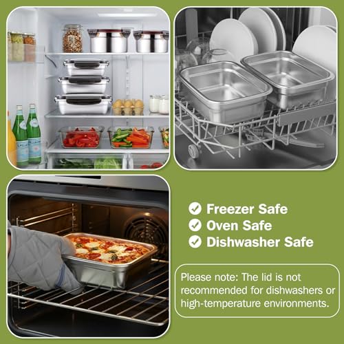 Teecyhooo 8 Pcs 304 Stainless Steel Food Storage Containers with Lids Leakproof, Reusable Airtight Meal Preparation Container Round and Square Stackable Food Container for Kitchen Picnic(Black Lids) - Image 5