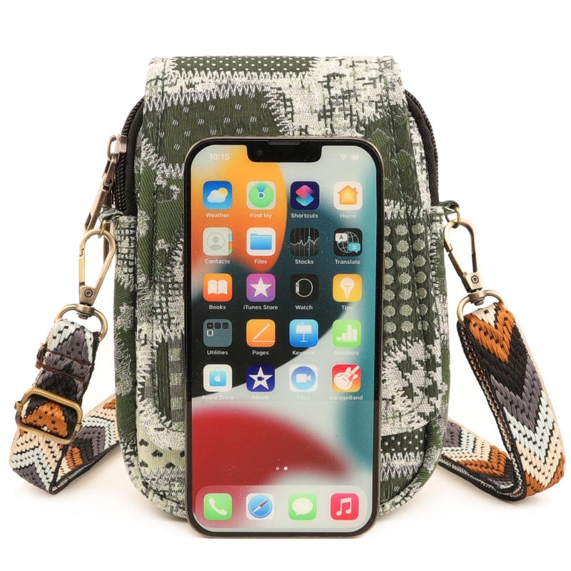 SILKAREA Women Small Crossbody Purse Handbag Travel Cell Phone Purse Spliced Dual Layer Shoulder Bag Pouch Wallet (Spliced Green) - Image 2
