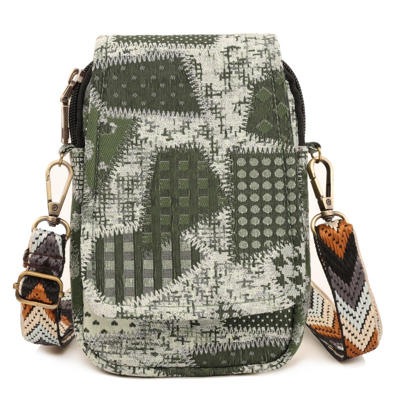 SILKAREA Women Small Crossbody Purse Handbag Travel Cell Phone Purse Spliced Dual Layer Shoulder Bag Pouch Wallet (Spliced Green) - Image 1