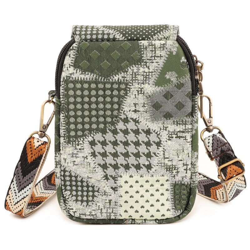 SILKAREA Women Small Crossbody Purse Handbag Travel Cell Phone Purse Spliced Dual Layer Shoulder Bag Pouch Wallet (Spliced Green) - Image 5