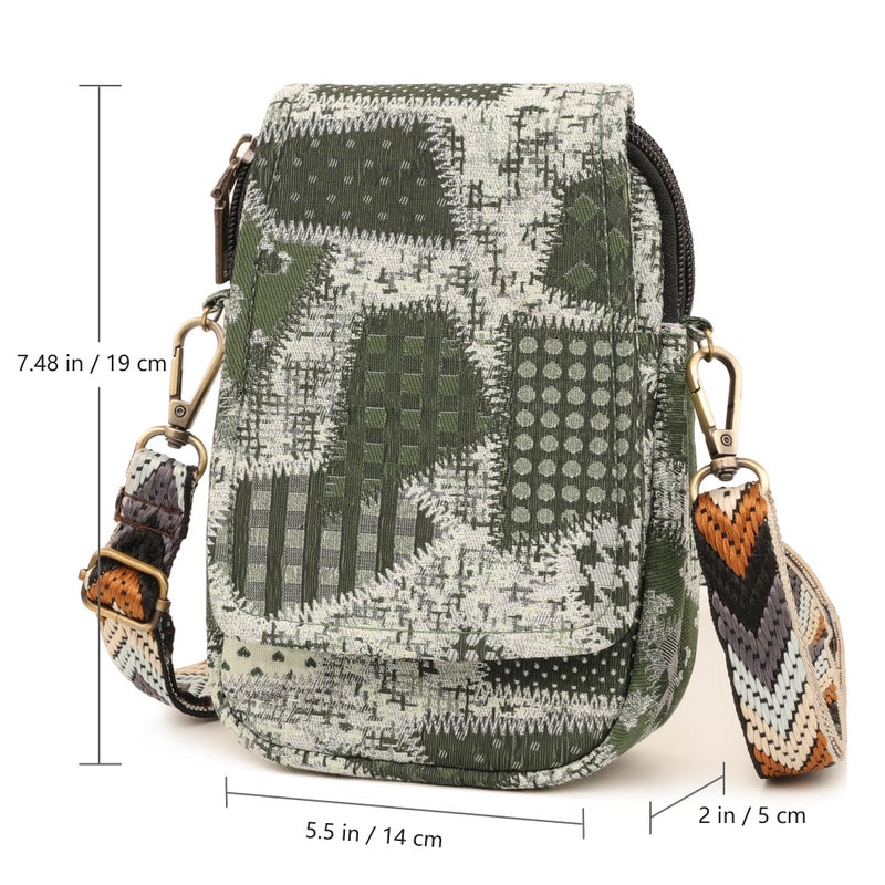 SILKAREA Women Small Crossbody Purse Handbag Travel Cell Phone Purse Spliced Dual Layer Shoulder Bag Pouch Wallet (Spliced Green) - Image 3