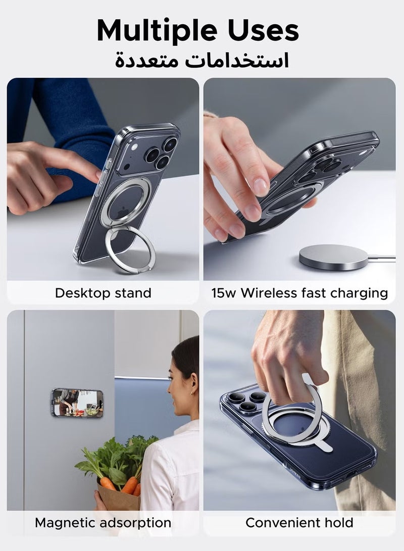 iPhone 17 Pro Case Magsafe Cover With 360° Rotatable Stand Strong Magnetic iPhone 17 Pro Cover Military-Grade Drop Protection Wear-resistant Phone Ring 17 Pro Case Compatible with MagSafe Phone Accessory Clear - Image 3