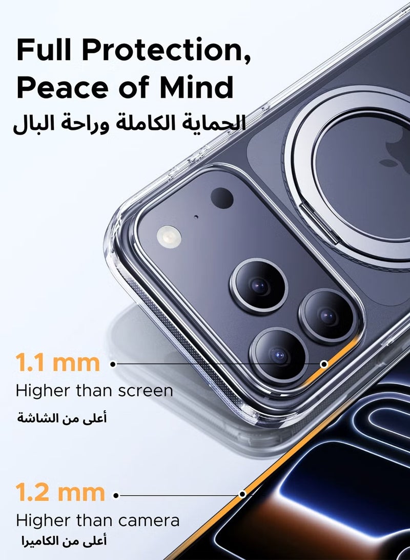 iPhone 17 Pro Case Magsafe Cover With 360° Rotatable Stand Strong Magnetic iPhone 17 Pro Cover Military-Grade Drop Protection Wear-resistant Phone Ring 17 Pro Case Compatible with MagSafe Phone Accessory Clear - Image 4