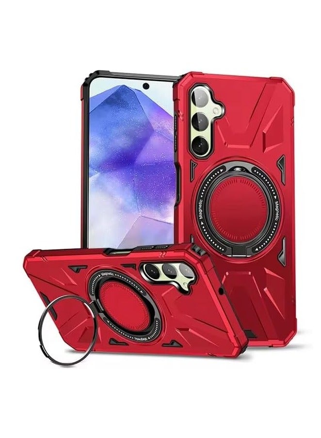 GOLDEN MASK GOLDEN MASK For Samsung Galaxy A55 Case Mag-Safe Magnetic Shockproof Phone Case with Ring Holder (Red) - Image 1