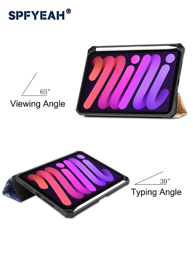 SPFYEAH iPad Mini 7 (7th Gen, 2024) / iPad Mini 6 (6th Gen, 2021) Cover, [Built in Trifold Stand][Built in Pencil Holder][Auto Wake Sleep] Smart Magnetic Flip Hybrid Slim Shockproof Case for iPad Mini 7/6 8.3inch, Starry Sky - Image 2