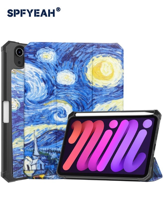 SPFYEAH iPad Mini 7 (7th Gen, 2024) / iPad Mini 6 (6th Gen, 2021) Cover, [Built in Trifold Stand][Built in Pencil Holder][Auto Wake Sleep] Smart Magnetic Flip Hybrid Slim Shockproof Case for iPad Mini 7/6 8.3inch, Starry Sky - Image 1