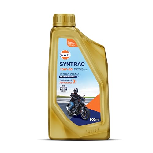 Gulf SYNTRAC 10W-30 4T API SP, JASO MA2 | Ester Technology | 2 Wheeler Bike Advanced 100% Full-Synthetic Engine Oil [900 ml] - Pack of 1 - Image 1