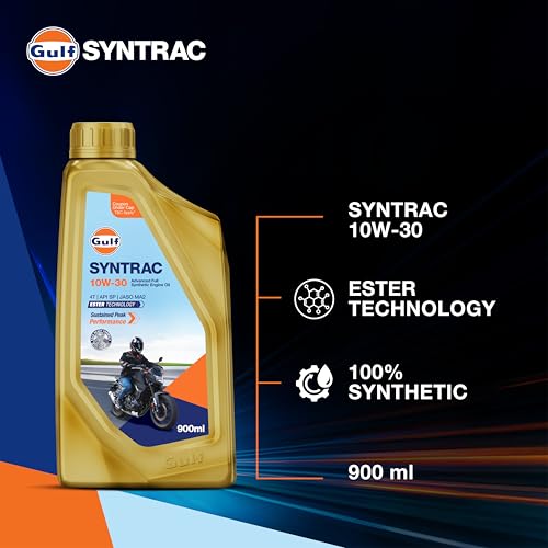 Gulf SYNTRAC 10W-30 4T API SP, JASO MA2 | Ester Technology | 2 Wheeler Bike Advanced 100% Full-Synthetic Engine Oil [900 ml] - Pack of 1 - Image 3