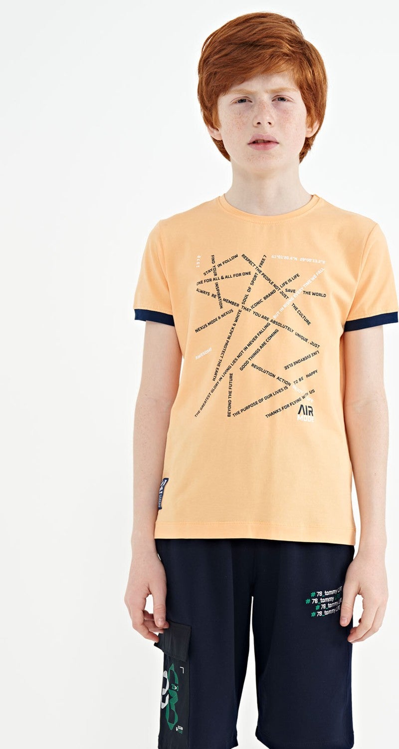 Tommy Life Melon Inside Minimal Text Printed Standard Pattern O Neck Boy T-Shirt 11132 - Image 1