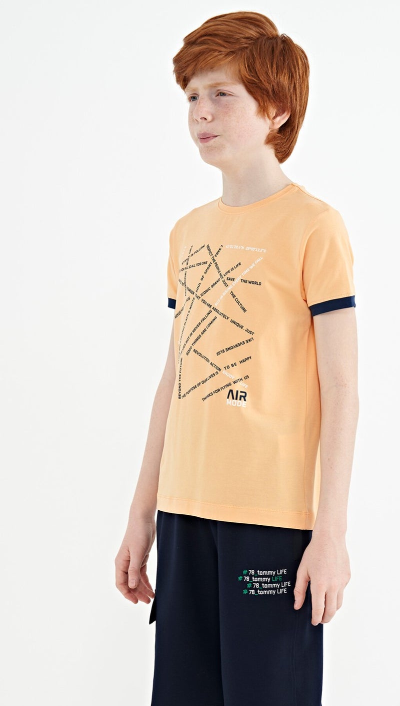 Tommy Life Melon Inside Minimal Text Printed Standard Pattern O Neck Boy T-Shirt 11132 - Image 5