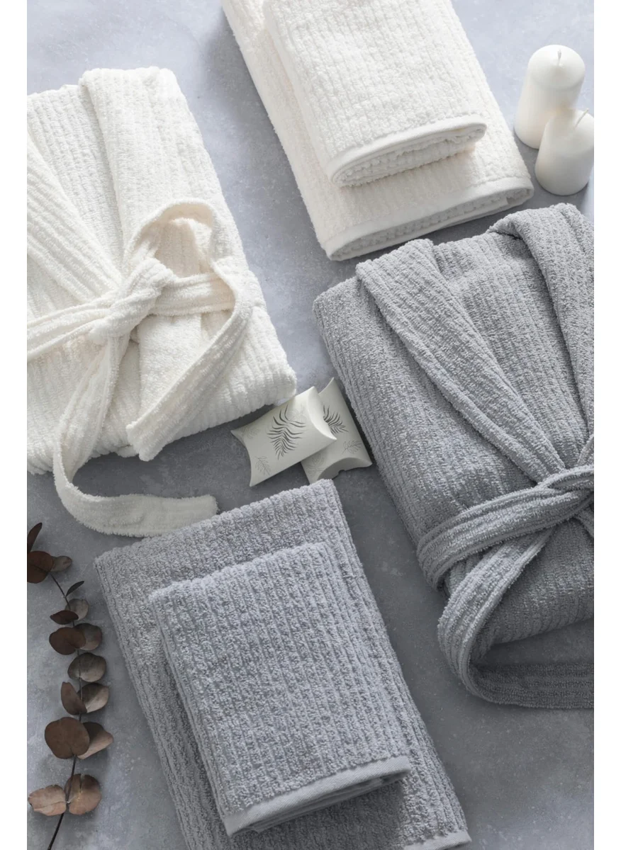 Favora Line Luxury 8 Piece Family Bathrobe Set - Grey - Cream