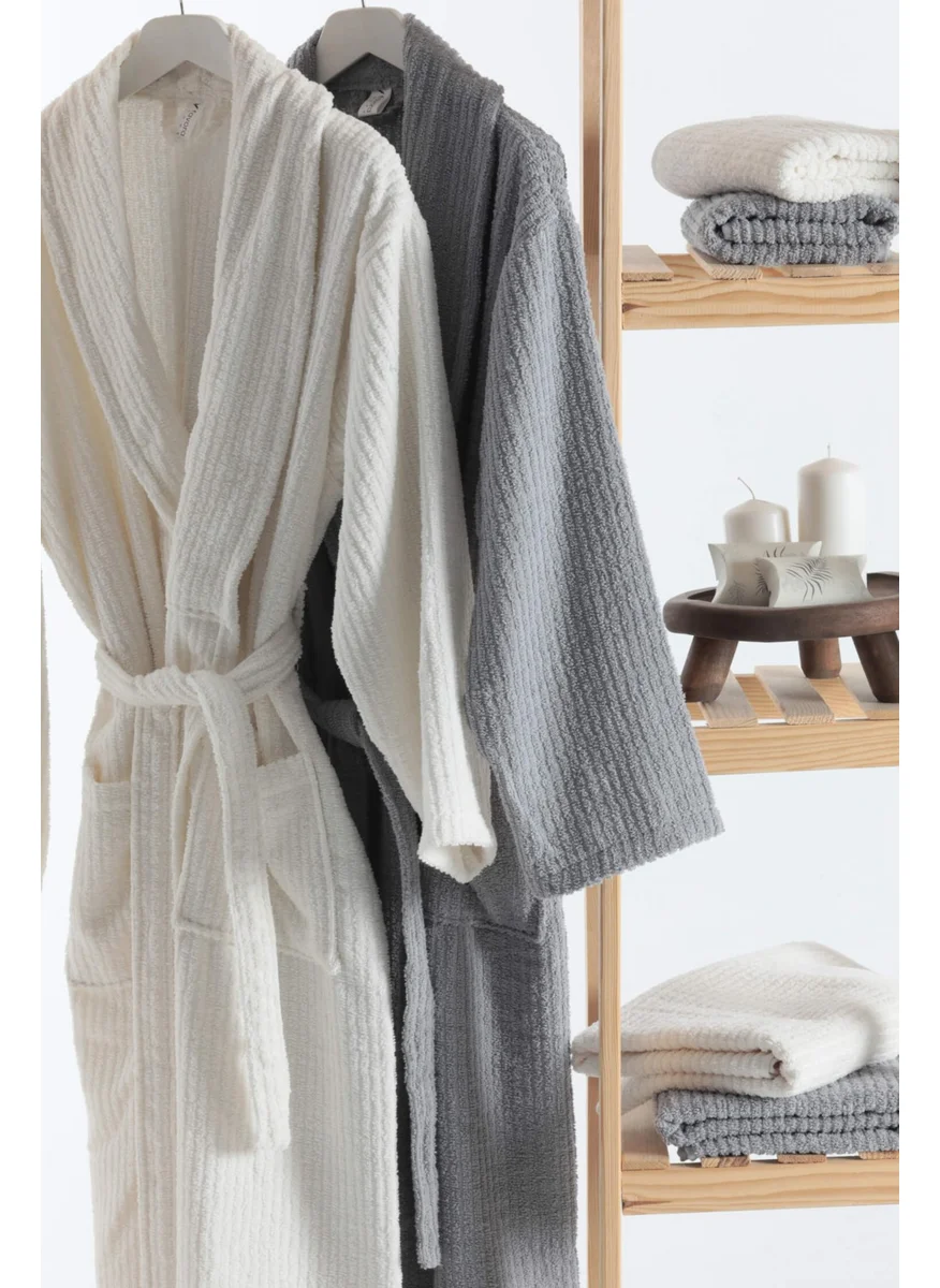 فافورا Line Luxury 8 Piece Family Bathrobe Set - Grey - Cream