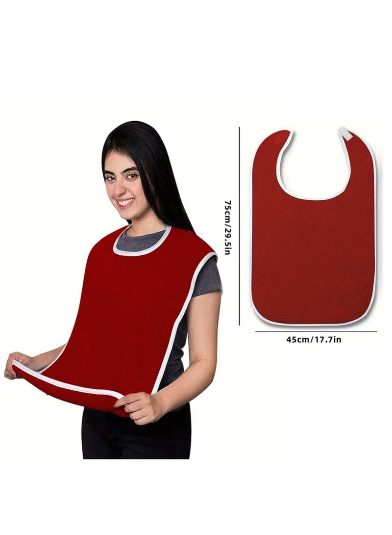 Adult Bibs, Waterproof Eldly Bib, Adult Washable Dining Bibs Mealtime Bib Clothing Protector, for Elderly Men Women, Reusable Clothing Protector Red - Image 1