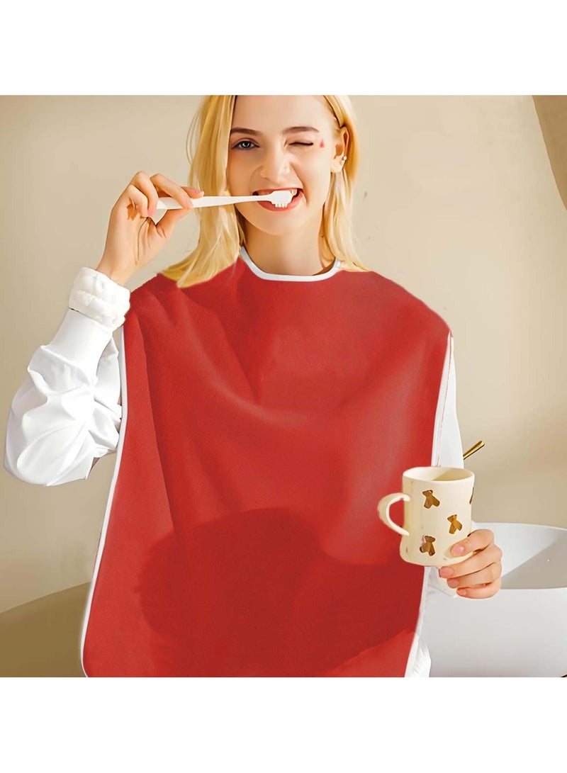 Adult Bibs, Waterproof Eldly Bib, Adult Washable Dining Bibs Mealtime Bib Clothing Protector, for Elderly Men Women, Reusable Clothing Protector Red - Image 2
