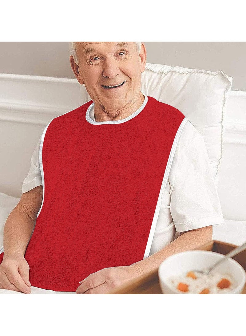 Adult Bibs, Waterproof Eldly Bib, Adult Washable Dining Bibs Mealtime Bib Clothing Protector, for Elderly Men Women, Reusable Clothing Protector Red - Image 3