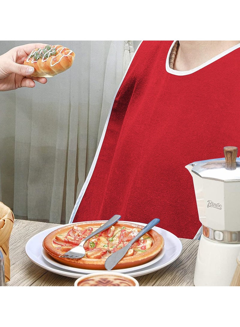Adult Bibs, Waterproof Eldly Bib, Adult Washable Dining Bibs Mealtime Bib Clothing Protector, for Elderly Men Women, Reusable Clothing Protector Red - Image 4