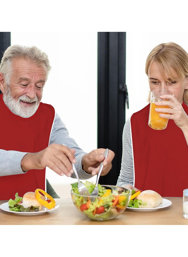 Adult Bibs, Waterproof Eldly Bib, Adult Washable Dining Bibs Mealtime Bib Clothing Protector, for Elderly Men Women, Reusable Clothing Protector Red - Image 5