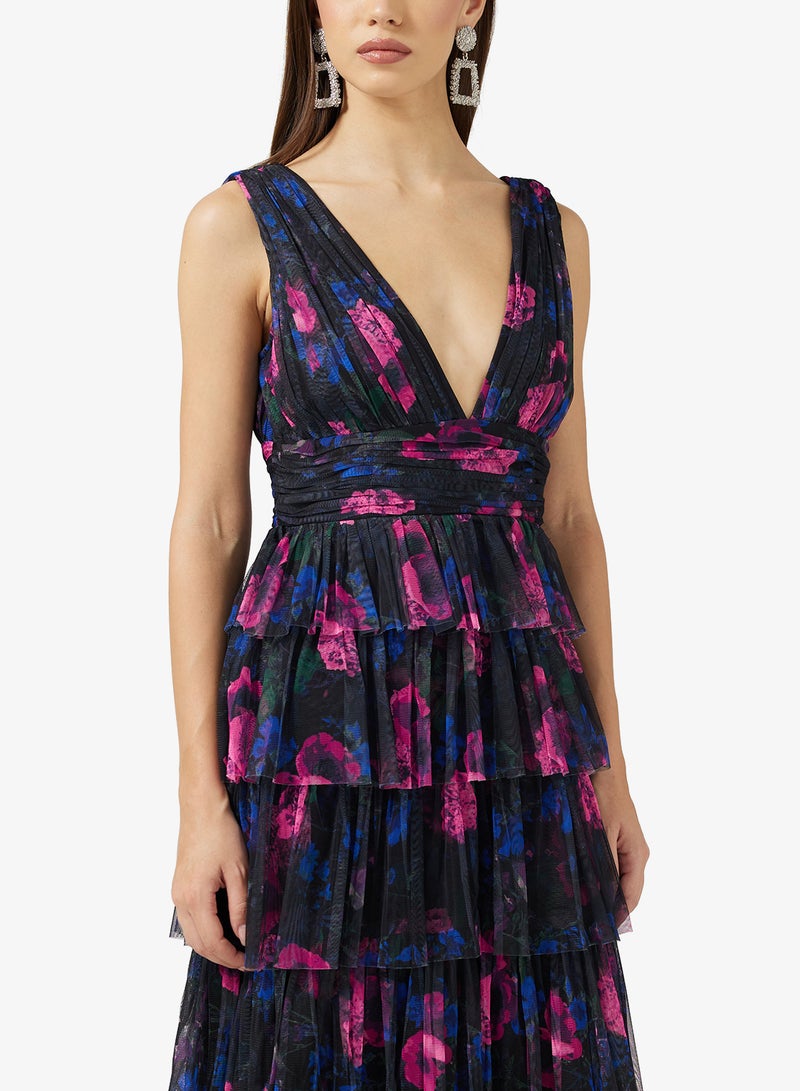 Anaya With Love Sleeveless Plunge Neck Tiered Tulle Midi Dress - Image 3