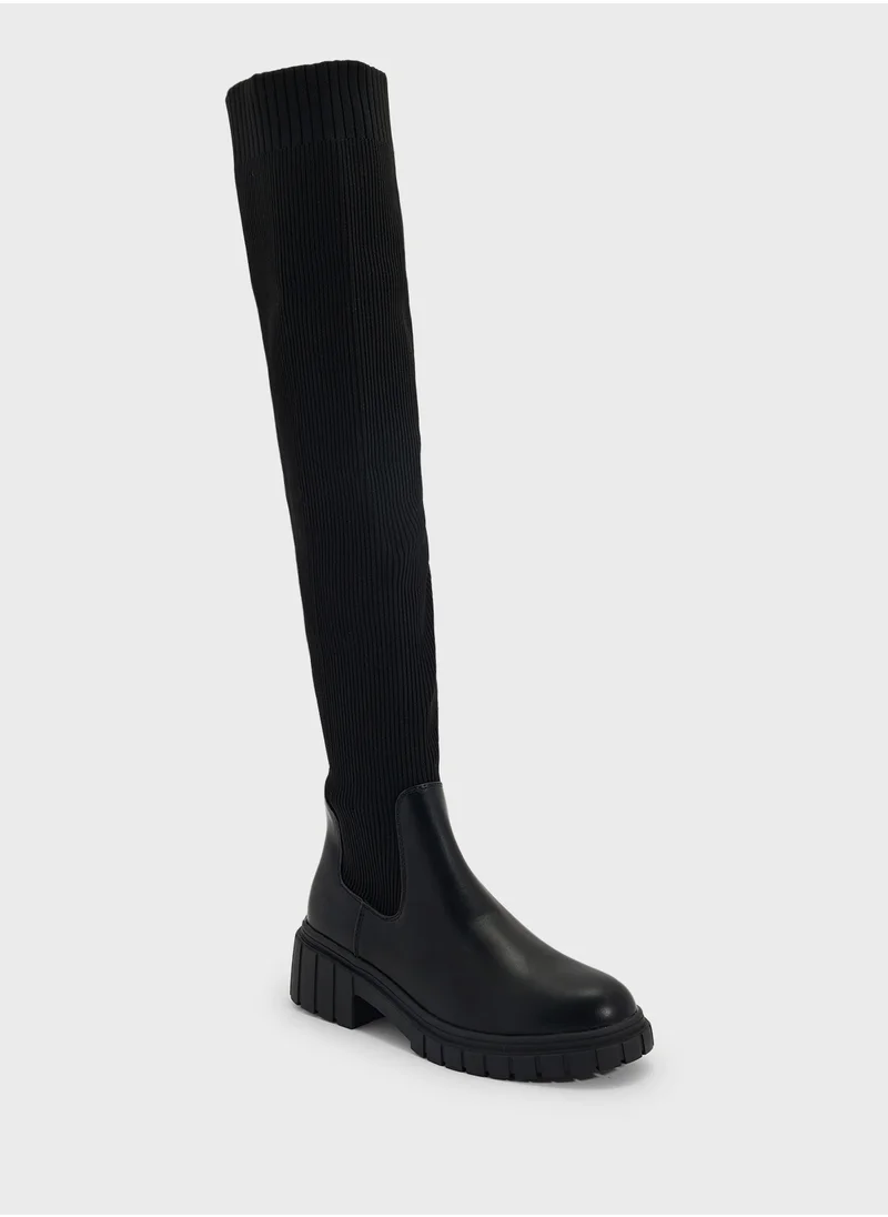 Truffle Knit Deail Chunky Knee Boot