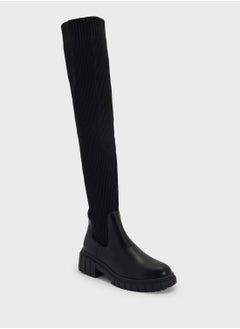Truffle Knit Deail Chunky Knee Boot  - Image 2