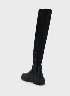 Truffle Knit Deail Chunky Knee Boot  - Image 3