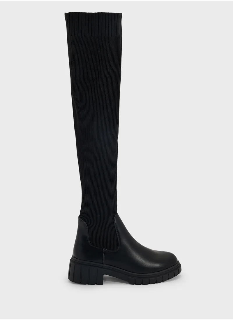 Truffle Knit Deail Chunky Knee Boot