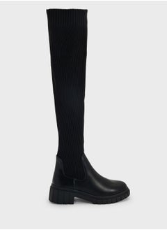 Knit Deail Chunky Knee Boot
