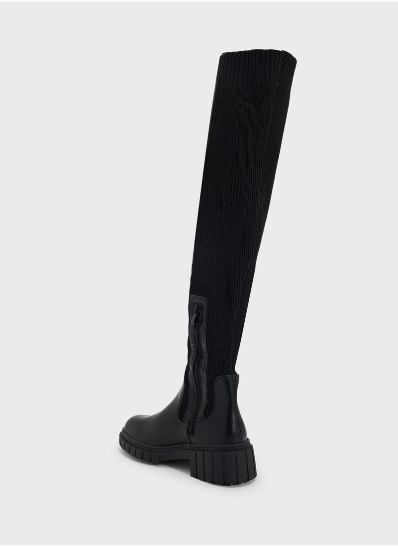 Truffle - Knit Deail Chunky Knee Boot - Image 1