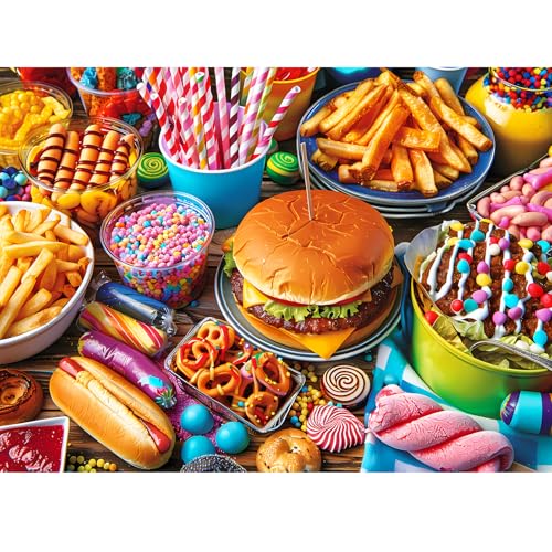 VOLUVOLU 500 Piece Puzzle for Adults Hamburger Jigsaw Puzzles Youths Favorite Foods Puzzles 500 Pieces Birthday and Barious Holiday Party for Family Adult Funny Puzzle for Adults 205x15 in - Image 1