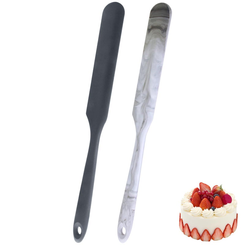 CATOSUM 2 Pcs 13 Inch Silicone Jar Spatulas, Non-Stick Heat Resistant Cake Cream Spatulas Set, Large Cake Cream Butter Spatulas for Jars, Blender, Cooking Baking (Dark grey and Marble) - Image 1