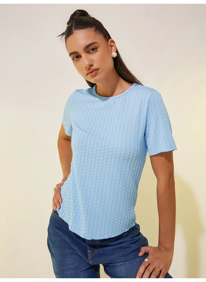 Take Two Take Two Textured Round Neck Regular Fit T-Shirt