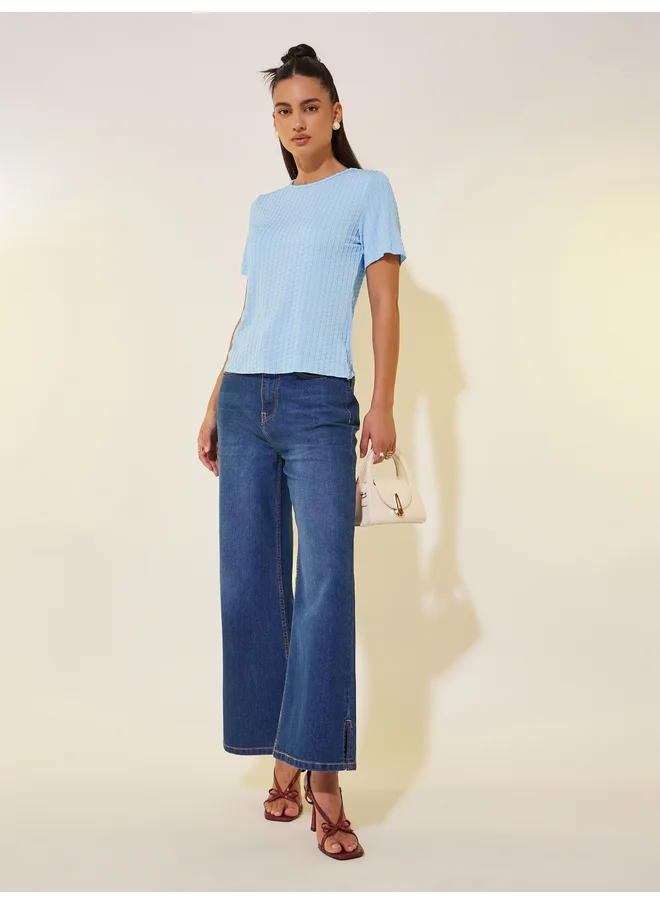 Take Two Take Two Textured Round Neck Regular Fit T-Shirt