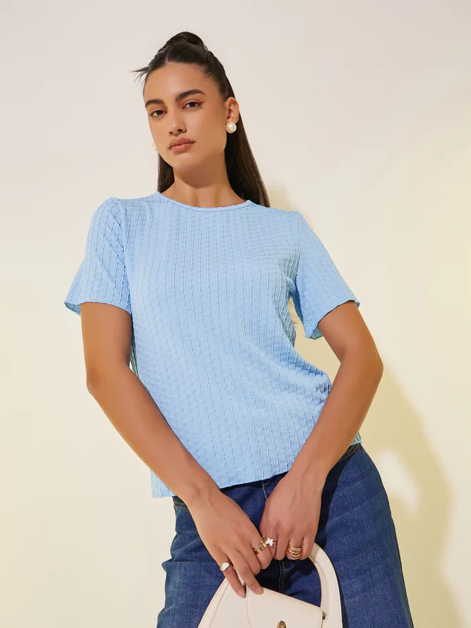 Take Two Take Two Textured Round Neck Regular Fit T-Shirt