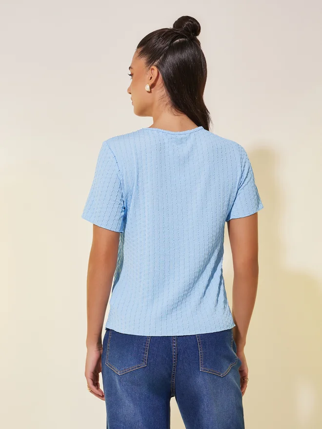 Take Two Take Two Textured Round Neck Regular Fit T-Shirt