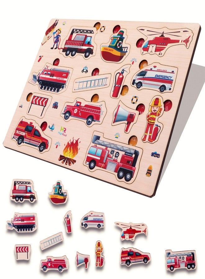 HighRoof Wooden Fire brigeds Puzzle Young Minds with The Fire Brigeds Puzzle for Kids Fire Brigeds Equipment Tools for Kids Wooden Puzzle Peg - Image 1