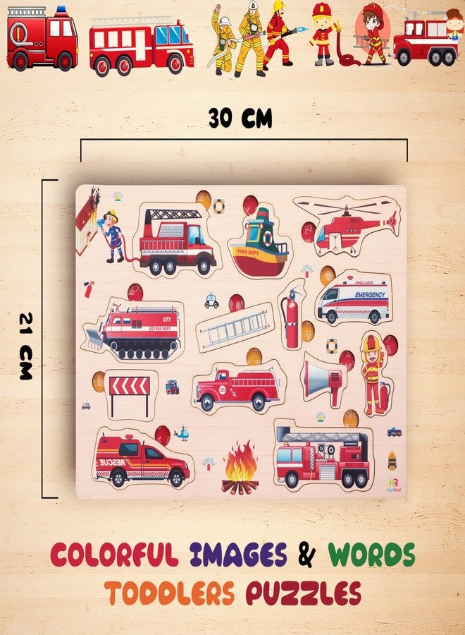HighRoof Wooden Fire brigeds Puzzle Young Minds with The Fire Brigeds Puzzle for Kids Fire Brigeds Equipment Tools for Kids Wooden Puzzle Peg - Image 2